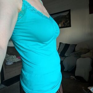 Turquoise Lace Trim Tank Top